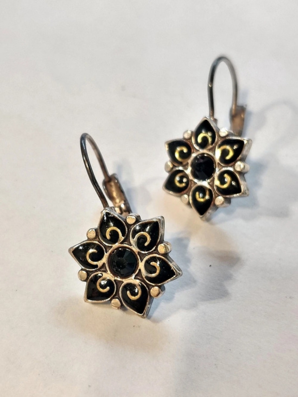 Brighton Black Enamel Flower Earrings